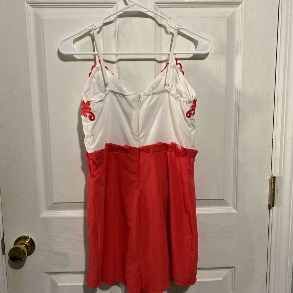 White & Hot Pink Romper, size Medium